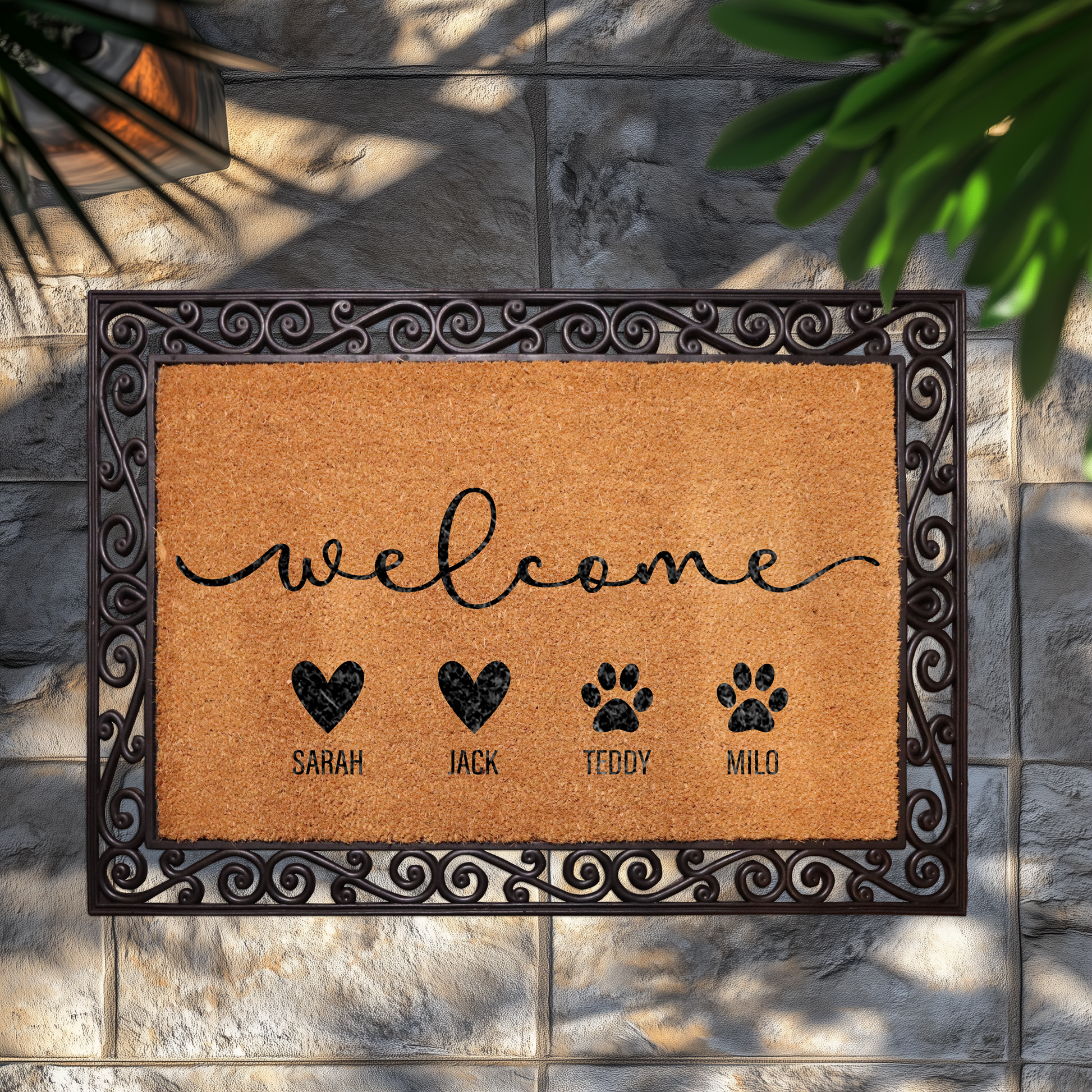 Custom Family Doormat, Personalized Welcome Rug for Animal Lovers