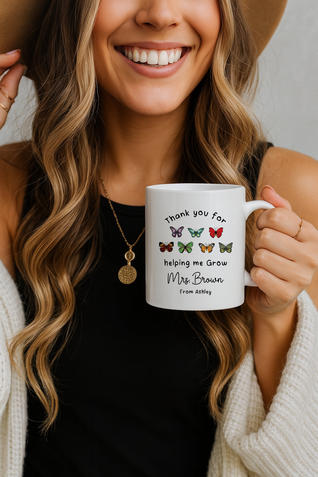 Custom Teacher Mug, Gratitude Coffee Cup, Nature-Lover Gift, Cute Pottery