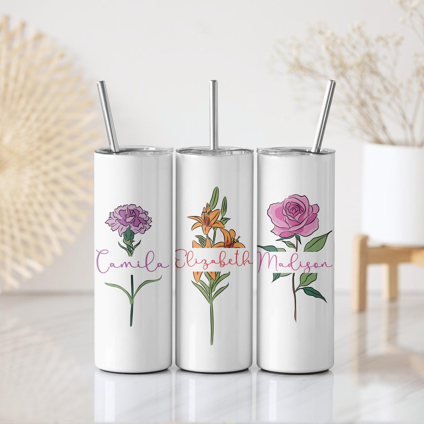 Personalize Your Insulated Steel Tumbler: Aesthetic Floral Birthday Gift