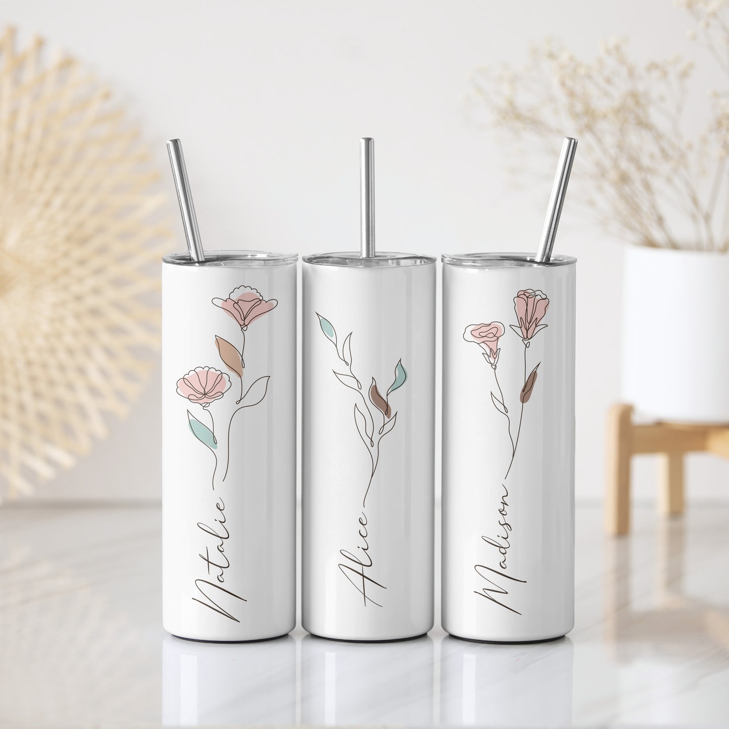Stainless Steel Tumbler with Straw, Floral Design, Insulated - Shop Now!