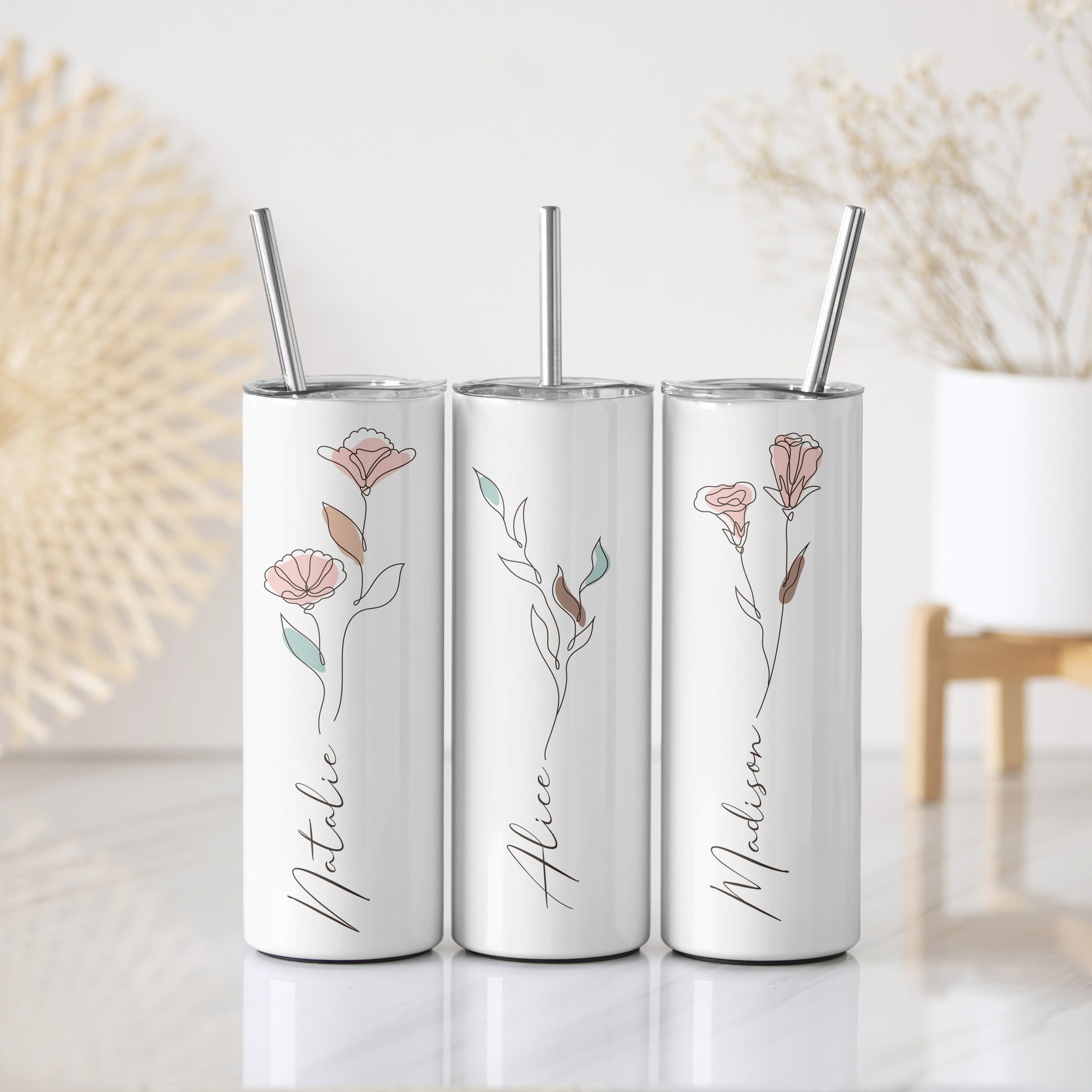 Stainless Steel Tumbler with Straw, Floral Design, Insulated - Shop Now!