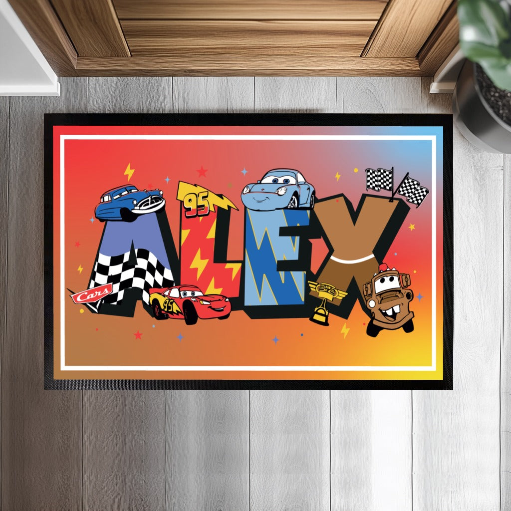 Personalized Pixar Doormat, Lightning Mcqueen Theme, Kids Playhouse Floor Mat