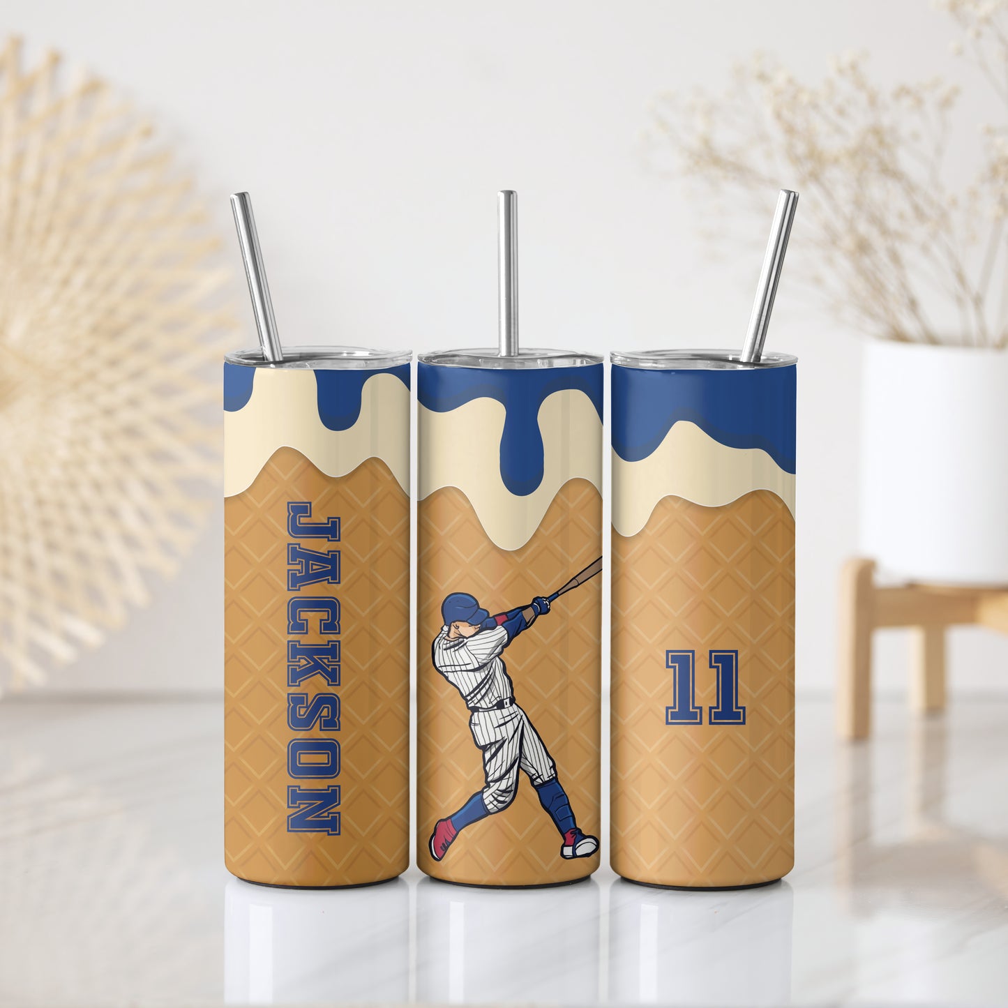 Custom Baseball Player Steel Water Bottle, Personalized Drips Stainless Tumbler