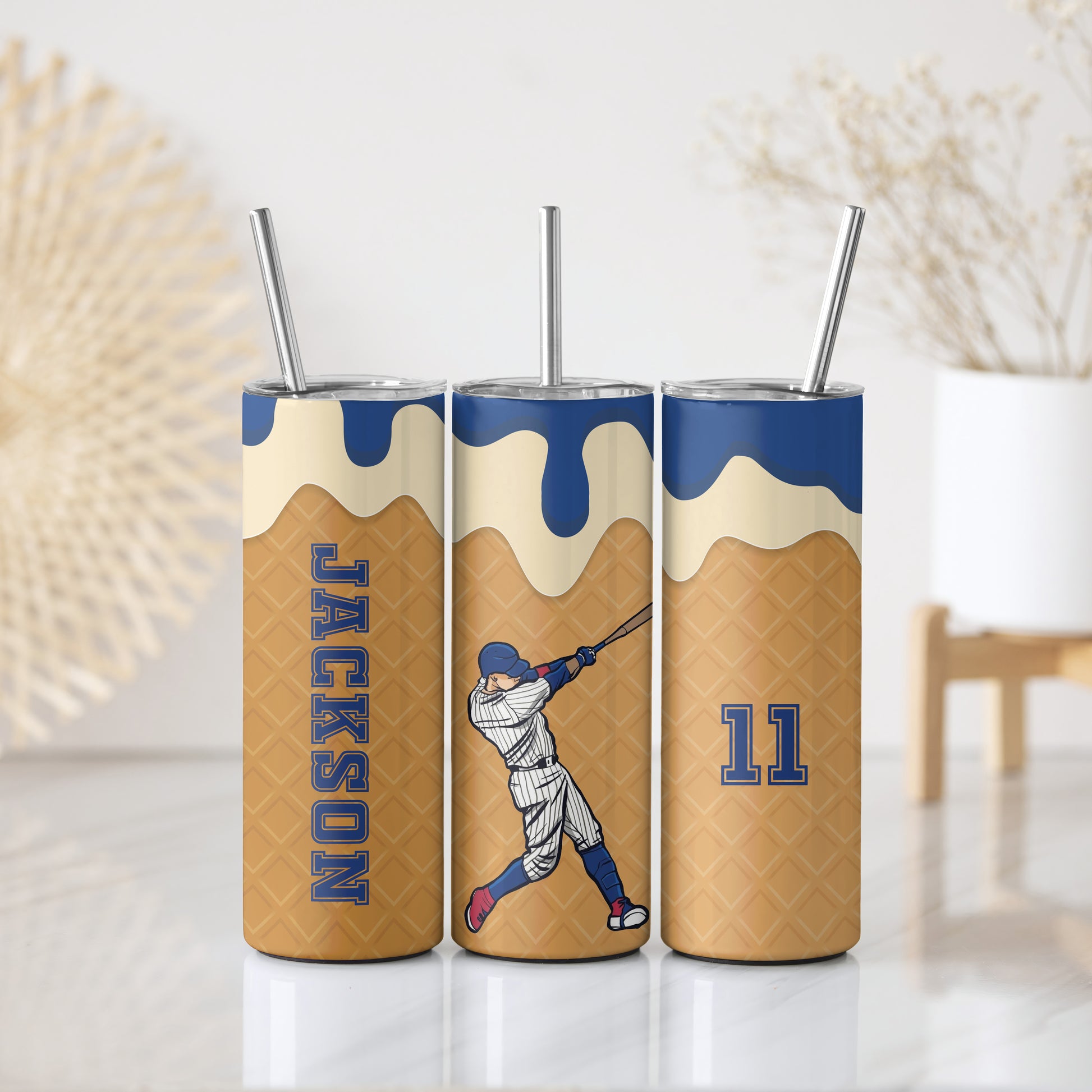 Custom Baseball Player Steel Water Bottle, Personalized Drips Stainless Tumbler