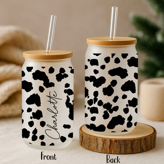 Eco-Friendly Cow Pattern Glass Tumbler, Ideal for Farm Animal Lovers