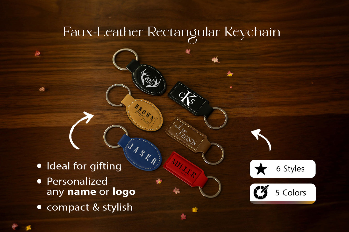 Personalized Leather Keychain, Custom Engraved Key Ring, Corporate Gift Idea