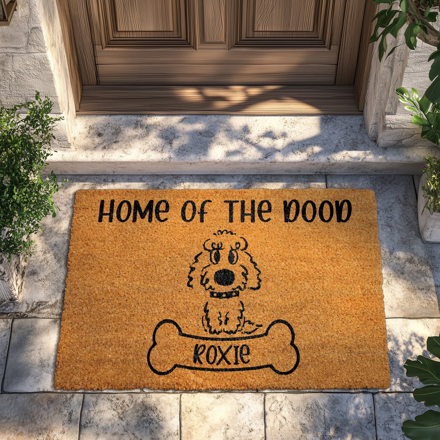 Personalized Doodle Dog Welcome Mat, Funny Goldendoodle Floormat for Porch