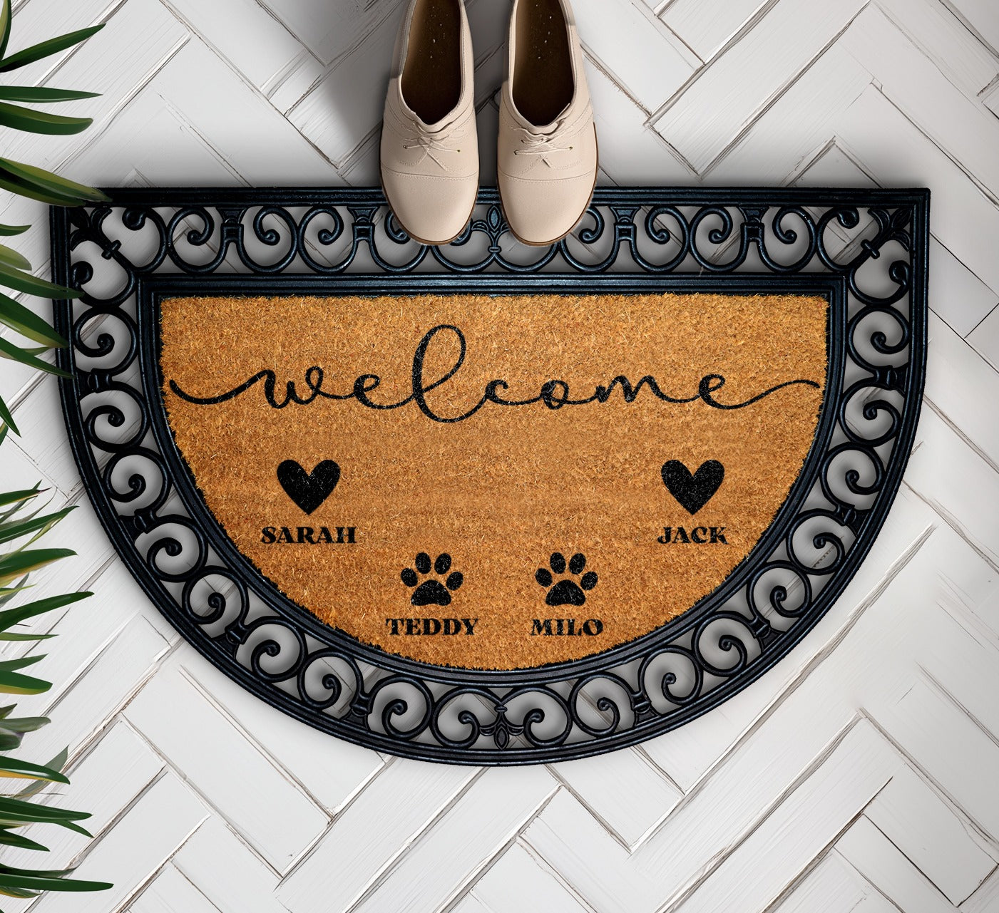 Custom Family & Pet Name Doormat, Paw Print Welcome Mat