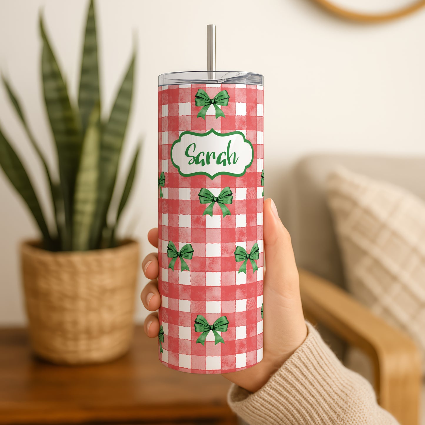 Customize Your Festive Xmas Tumbler, Plaid & Christmas Icons Design