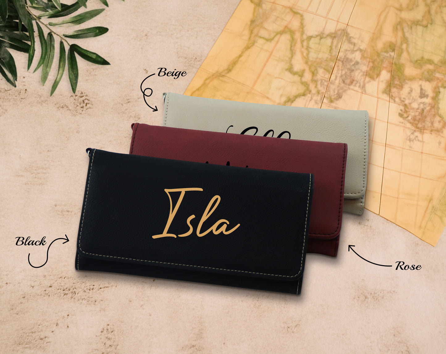 Custom Vegan Leather Clutch, Personalized Bridesmaid Gift, Elegant Women's Wallet