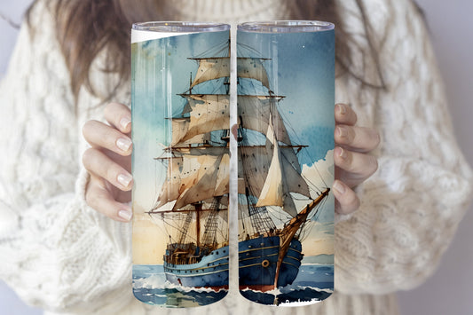 Pirate Ship Sunset Tumbler, Sailor's Stainless Water Bottle Set
