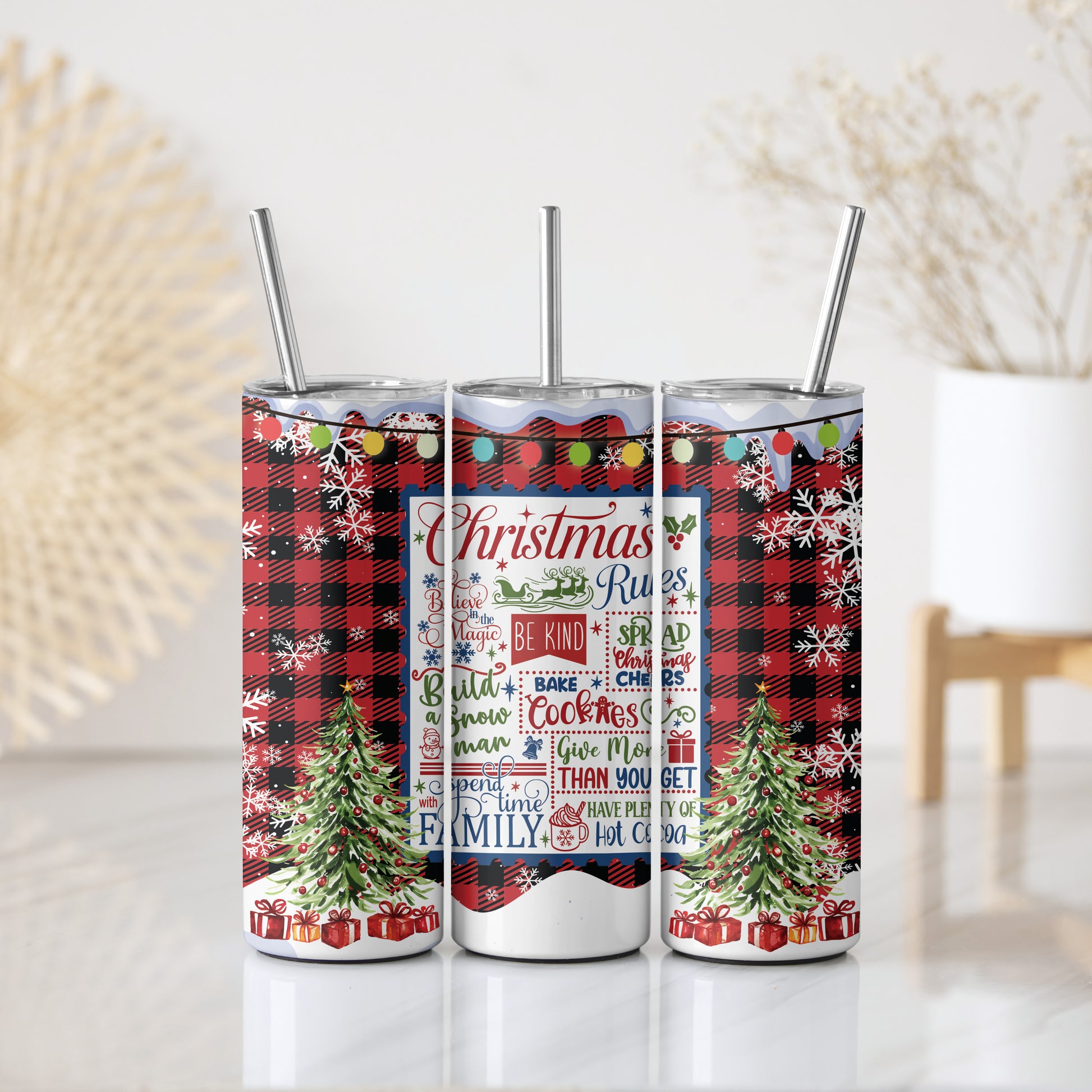 Christmas Rules Insulated Tumbler, Buffalo Plaid Design, Perfect Stocking Stuffer.