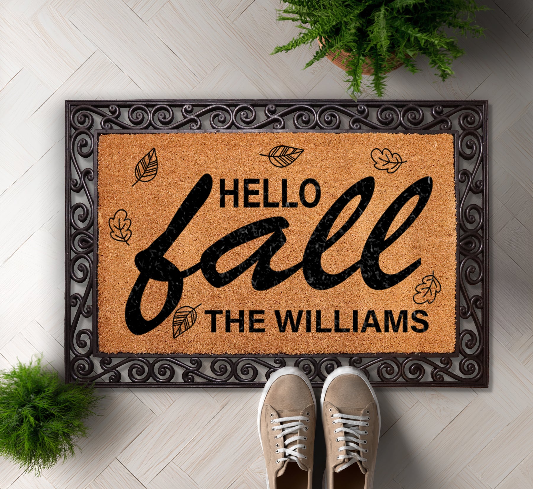 Personalized Family Name Welcome Mat, Autumn Leaf Porch Decor.