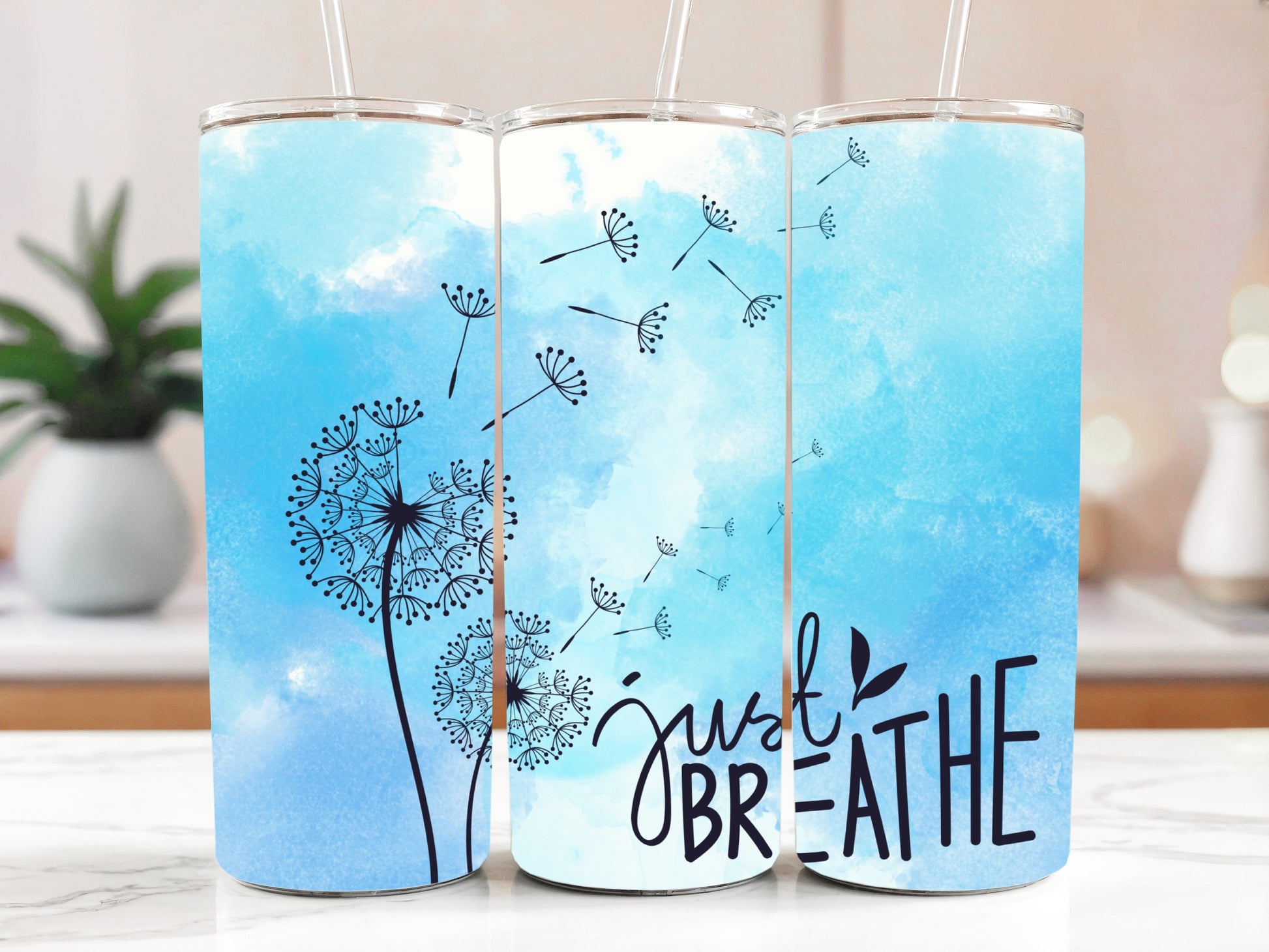 Sky and Dandelion Themed Tumbler, Inspiring Self-Motivation Stainless Steel Drinkware