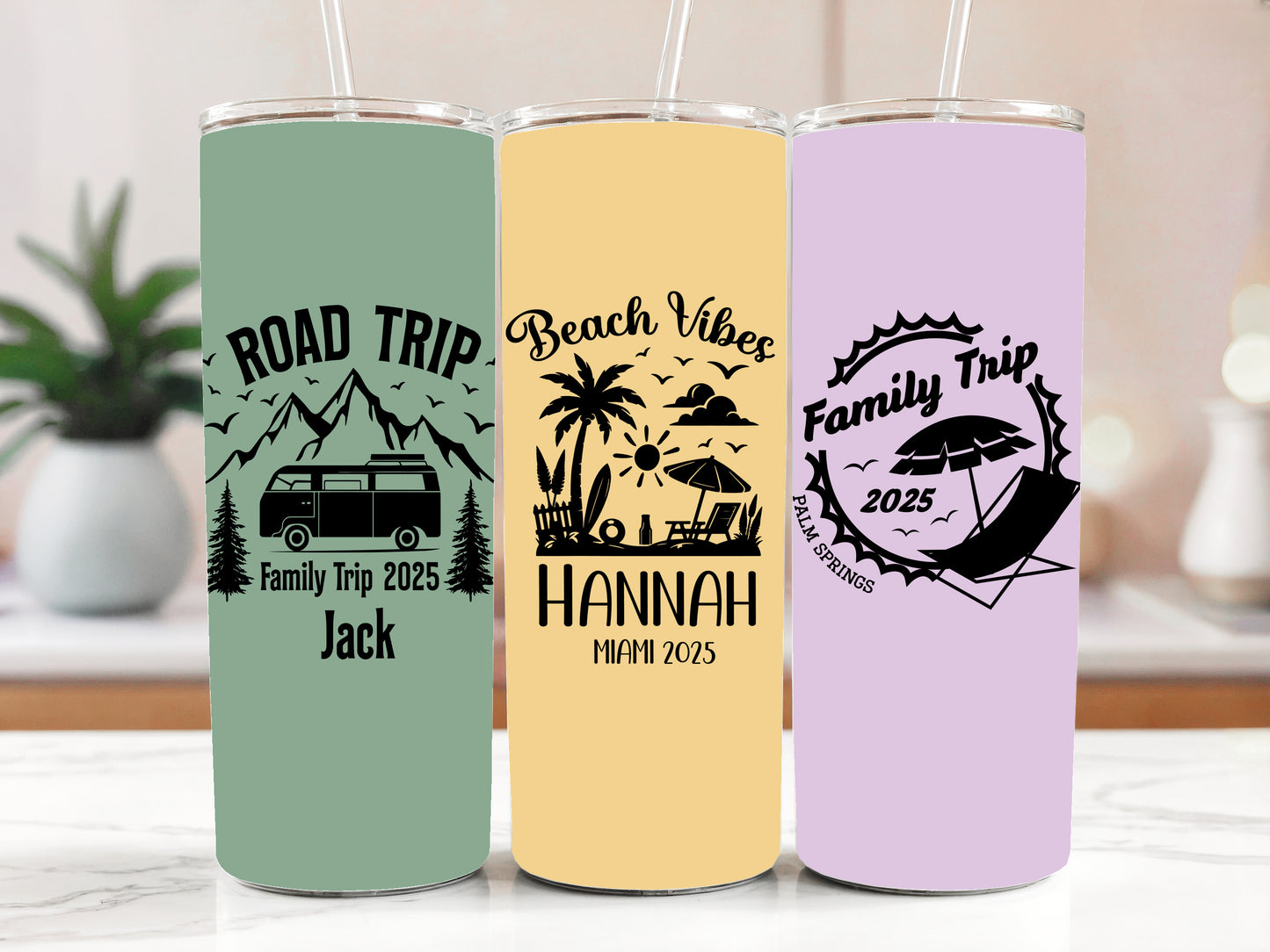 Personalized Stainless Steel Tumbler, Summer Design, Insulated Skinny Travel Tumbler