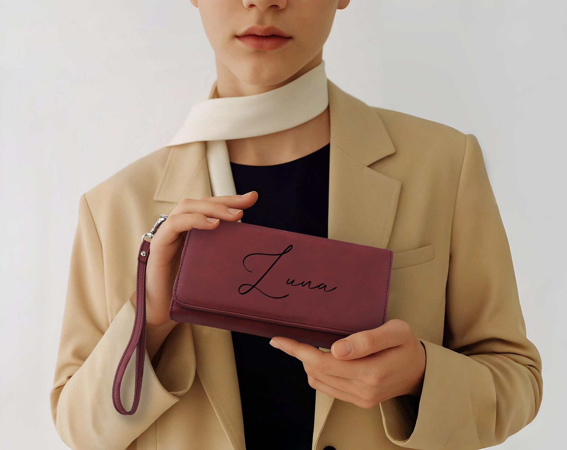 Custom Vegan Leather Clutch, Personalized Bridesmaid Gift, Elegant Women's Wallet