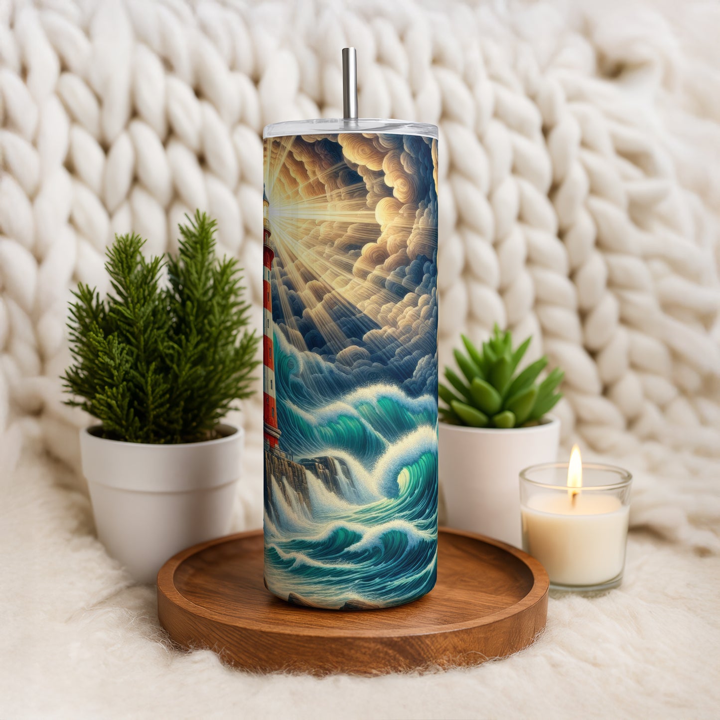 Sailor's Aesthetic Stainless Steel Tumbler, Inspirational Lighthouse and Ocean Theme