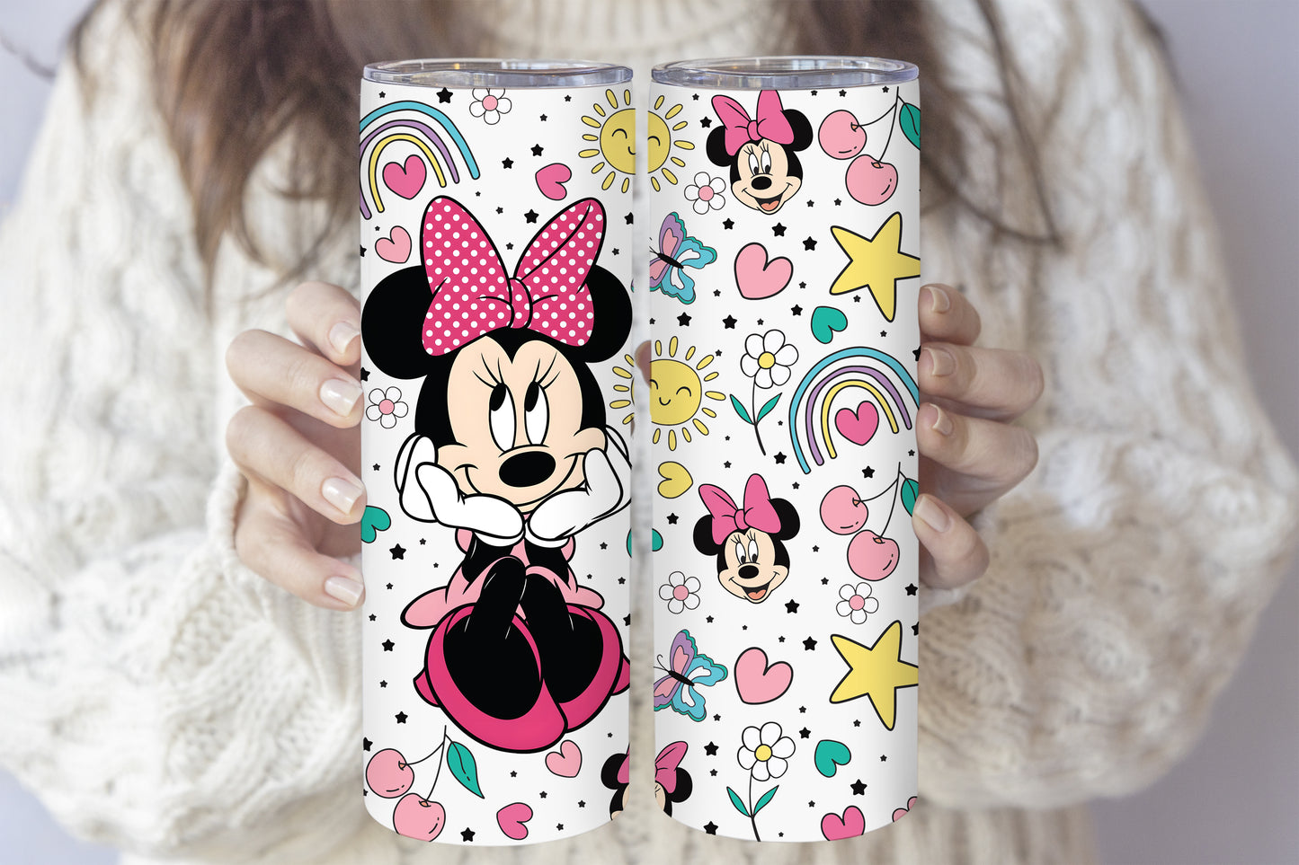 Minnie Mouse Tumbler: Flowers, Butterflies, Hearts, Sunshine, 20 Oz Cup