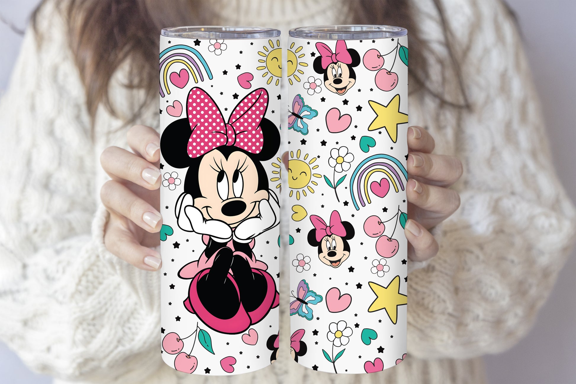 Minnie Mouse Tumbler: Flowers, Butterflies, Hearts, Sunshine, 20 Oz Cup