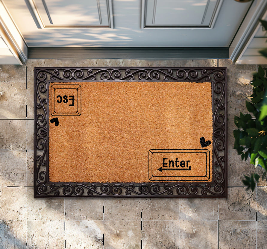 Cleverly welcome guests with Enter & Esc Keyboard Coir Doormat.