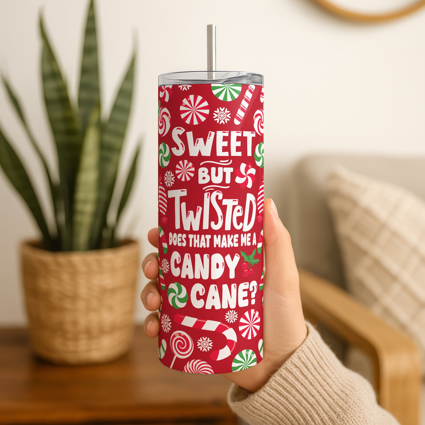 Sweet But Twisted Candy Cane Tumbler, Funny Christmas Red Cup