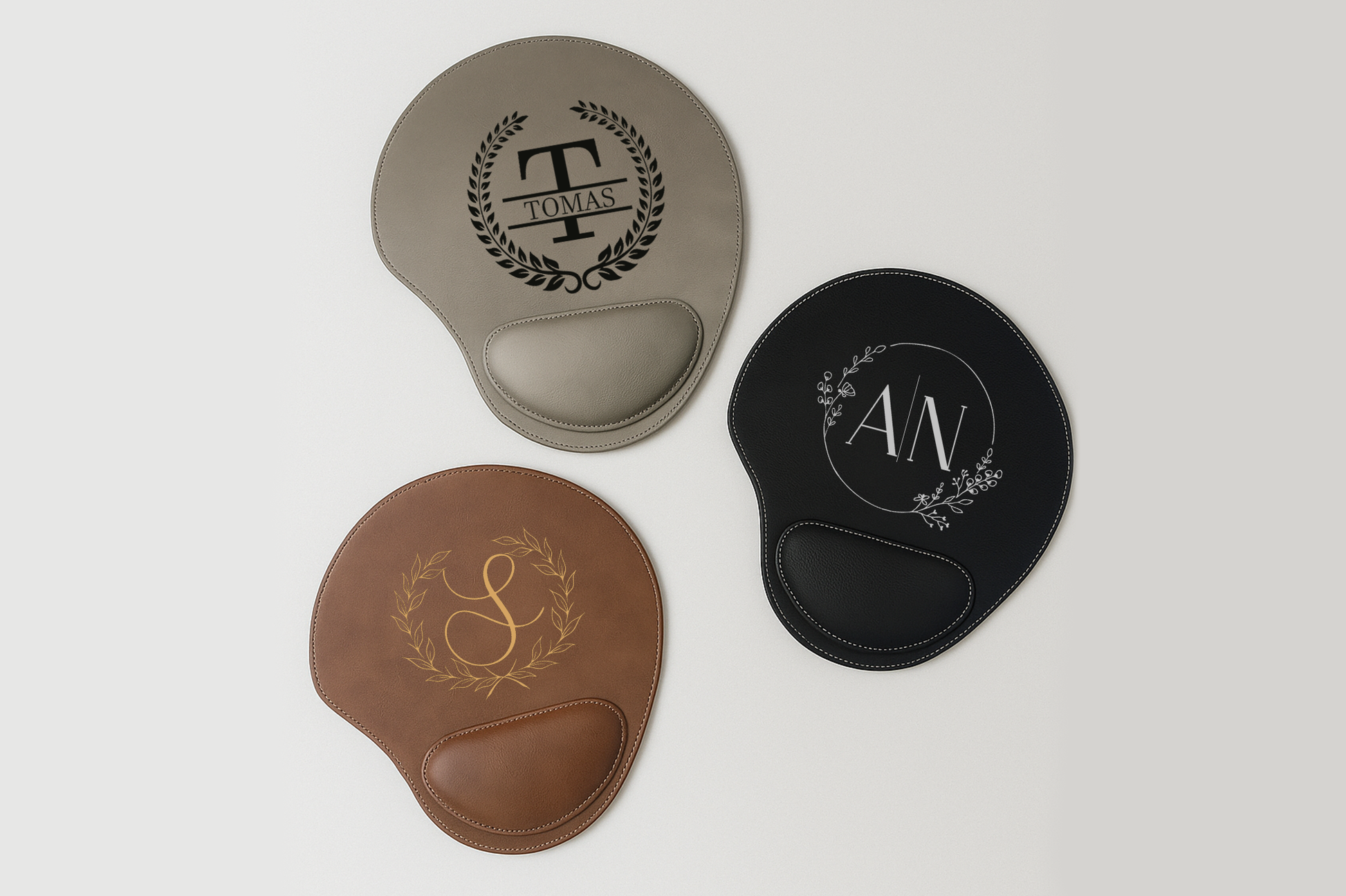 Laser Engraved Custom Name Leather Mouse Pad, Ergonomic Floral Design