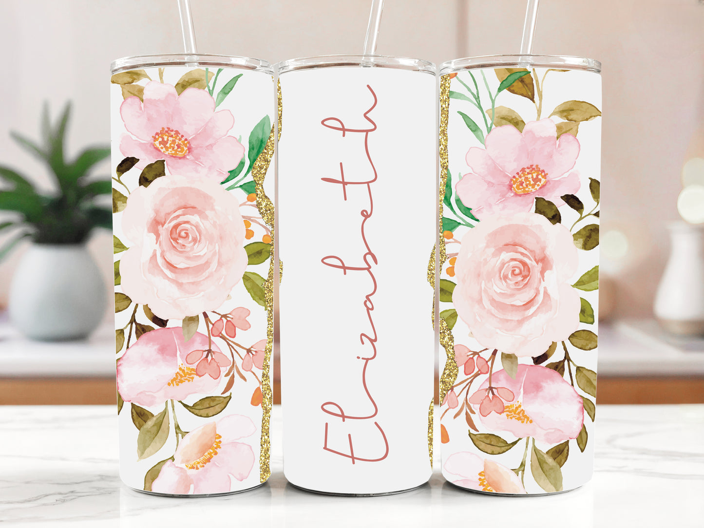Customizable Floral Steel Tumbler, Insulated Travel Cup, Unique Gift