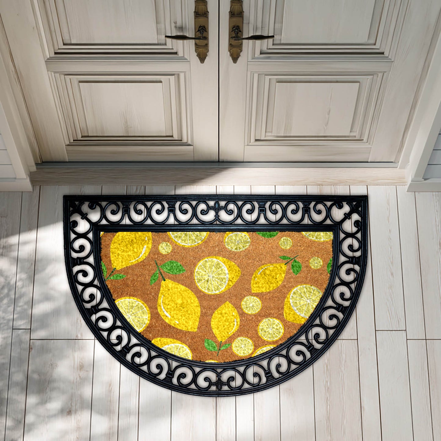 Farmhouse Lemon Slice Doormat, Natural Coir Rug - Summer Decor
