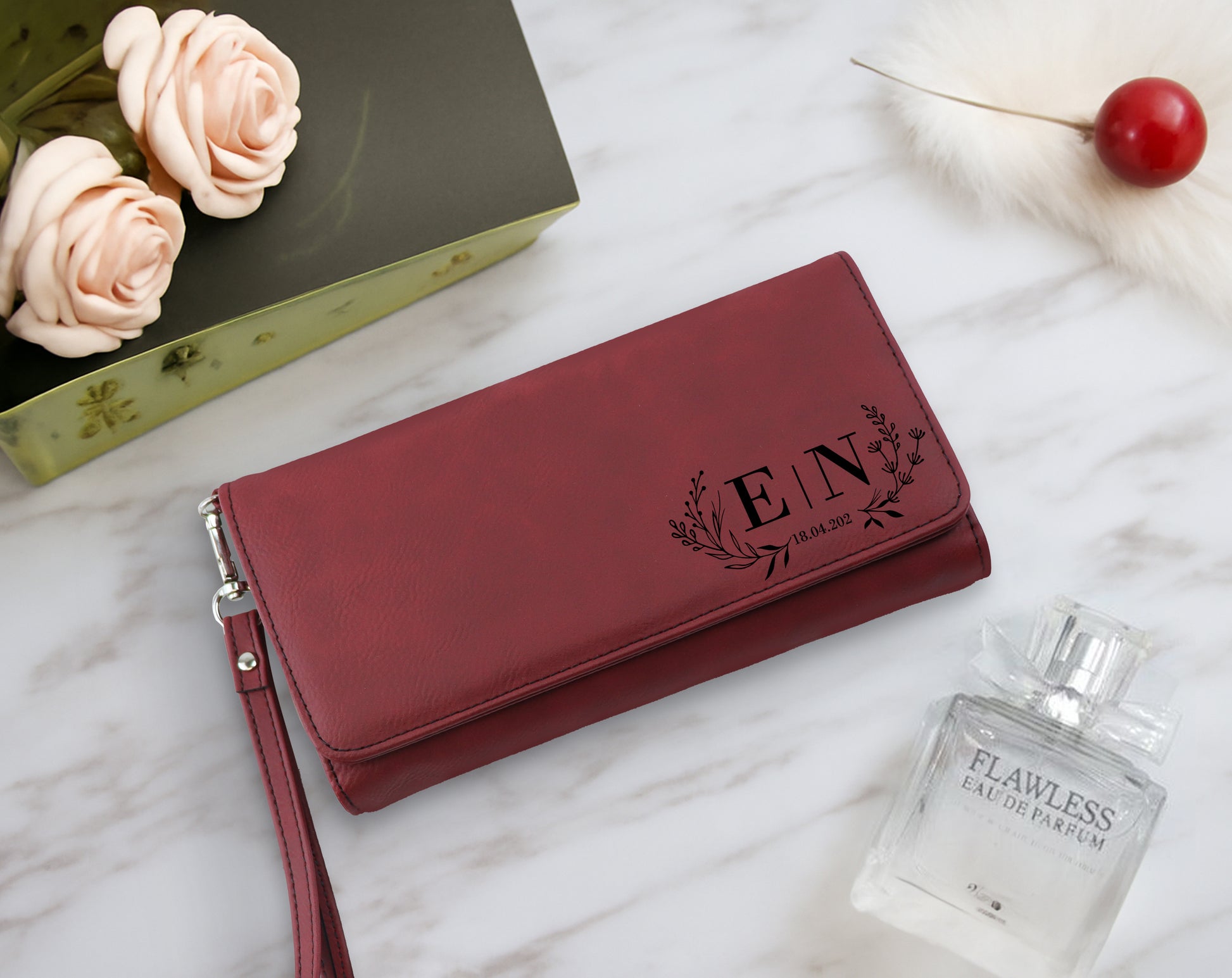 Custom Vegan Leather Wallet & Clutch, Engraved Anniversary Gift for Her