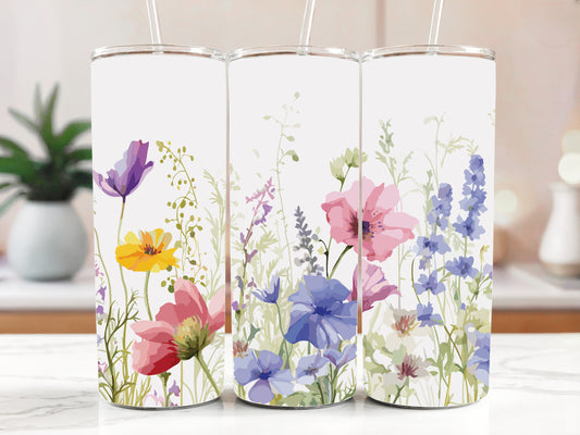Vibrant Wildflower Tumbler, Meadow Floral Travel Mug, Nature Lover Gift