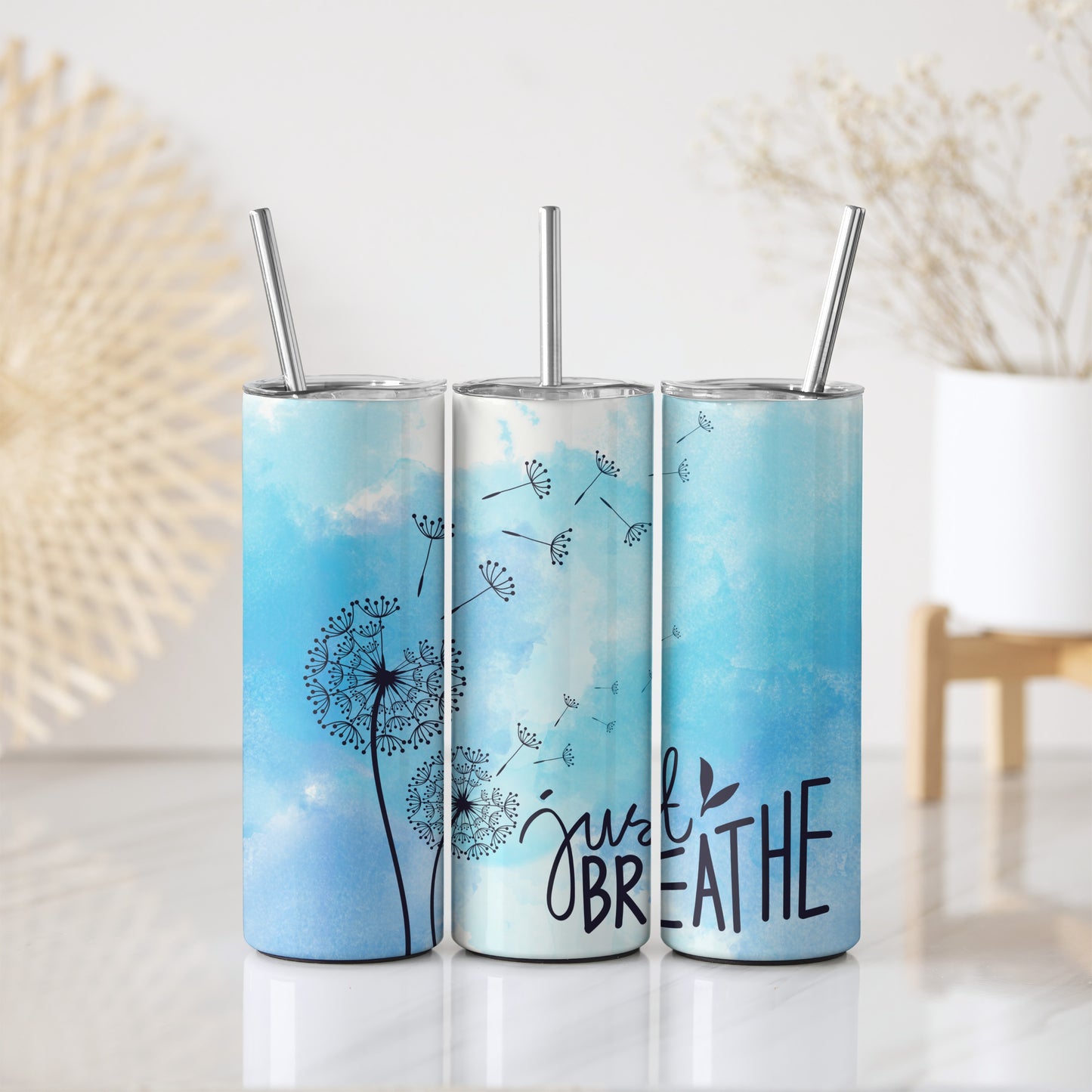 Sky and Dandelion Themed Tumbler, Inspiring Self-Motivation Stainless Steel Drinkware