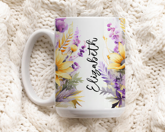 Custom Wildflower Mug, Personalized Botanical Cup for Nature and Garden