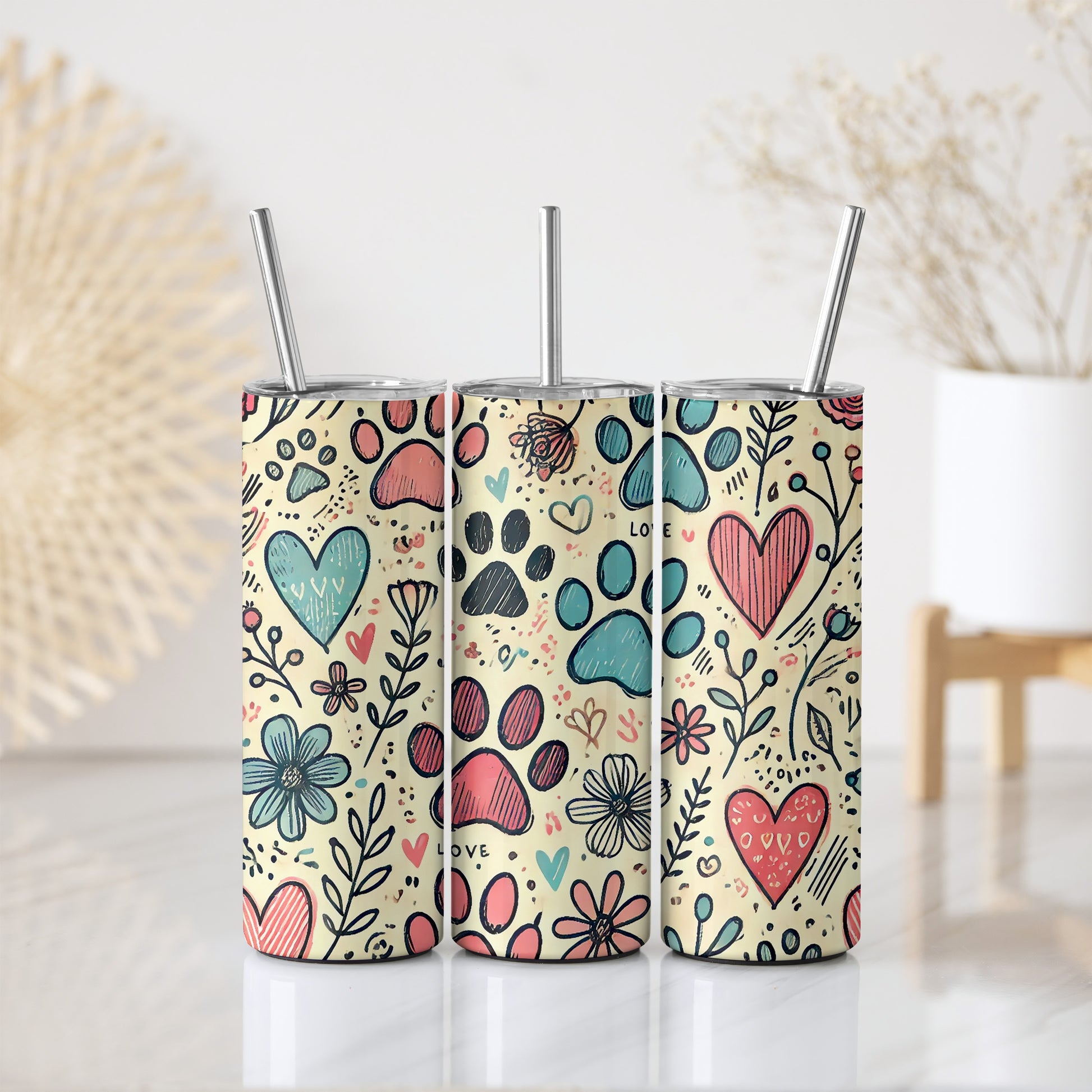 Hand Drawn Paw Print Tumbler: Perfect Gift for Animal Lovers
