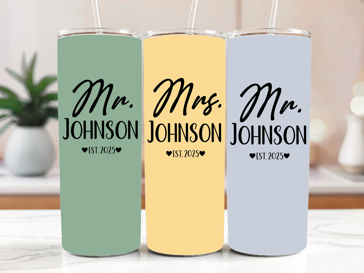 Celebrate Love with Mr And Mrs Stainless Steel Tumbler!