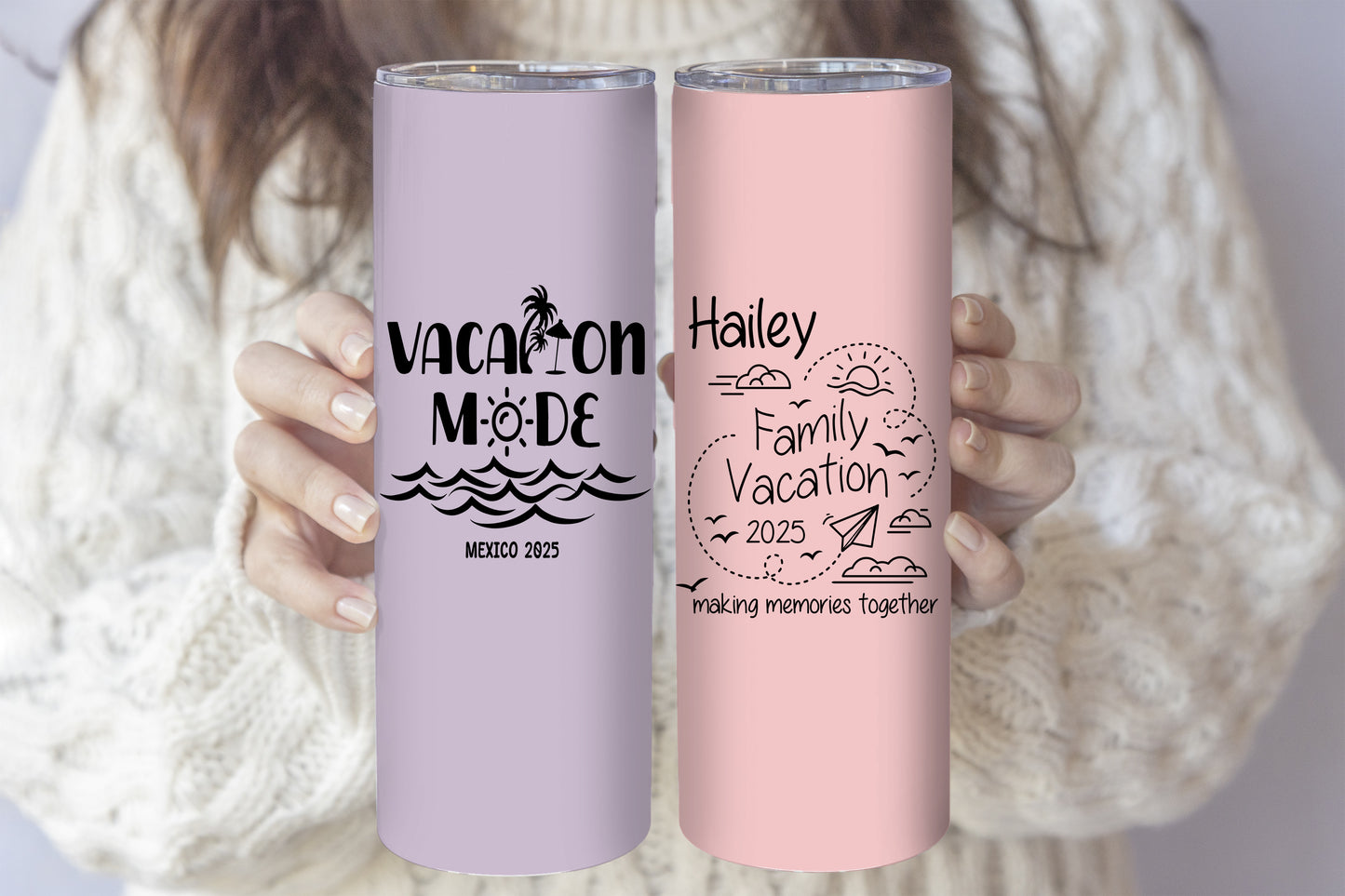 Personalized Stainless Steel Tumbler, Summer Design, Insulated Skinny Travel Tumbler