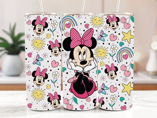 Minnie Mouse Tumbler: Flowers, Butterflies, Hearts, Sunshine, 20 Oz Cup