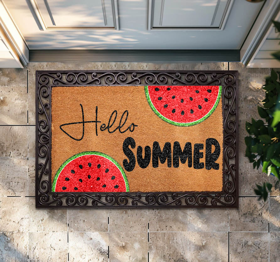 Cheerful Summer Watermelon Coco Doormat, Interchangeable Farmhouse Rug