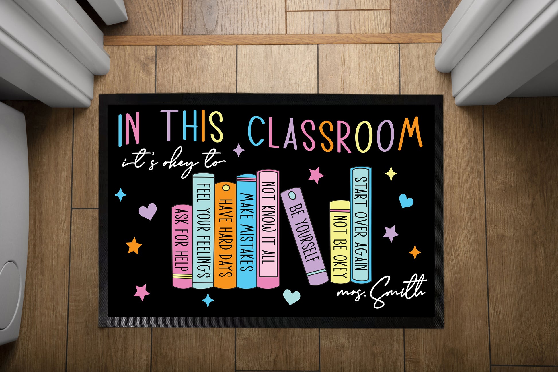 Personalized Teacher Welcome Mat, School Decor Promoting Kindness