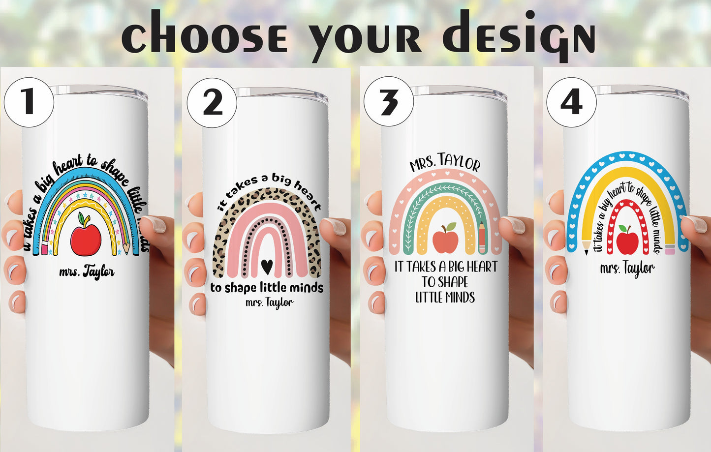 Rainbow & Apple Teacher Tumbler: Big Heart, Little Minds Gift
