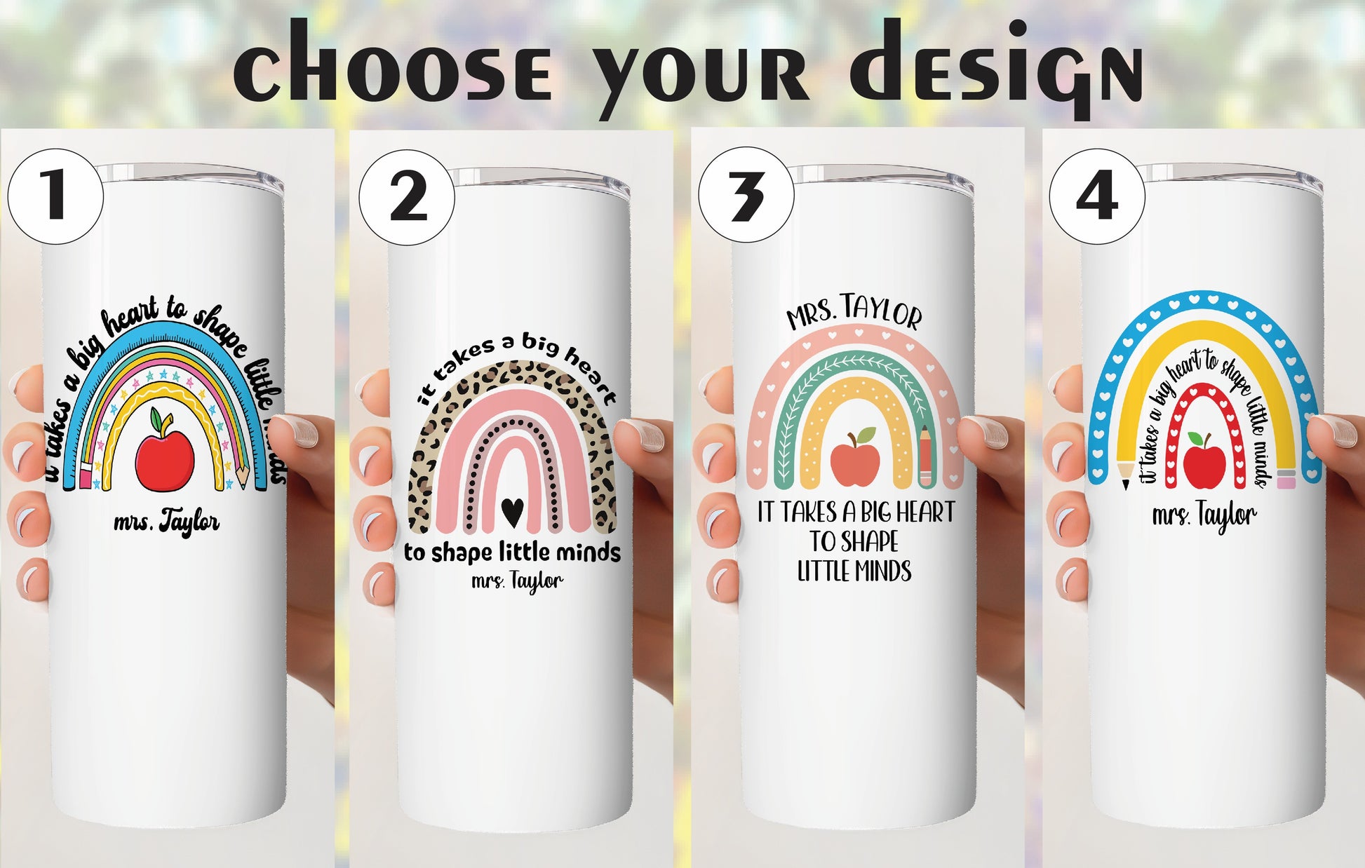 Rainbow & Apple Teacher Tumbler: Big Heart, Little Minds Gift