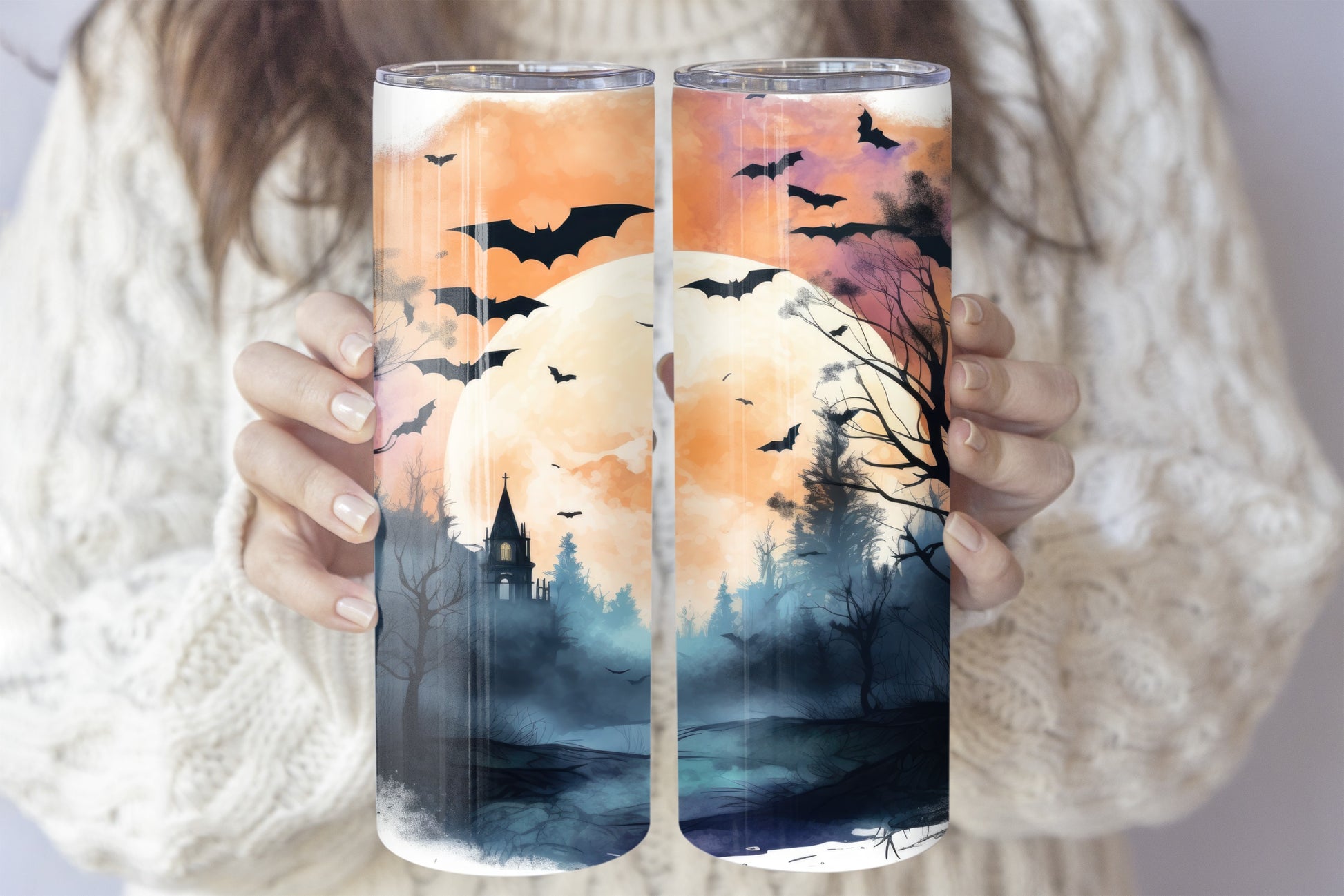 Moonlit Forest & Fog Insulated Tumbler, Halloween Theme Steel Bottle