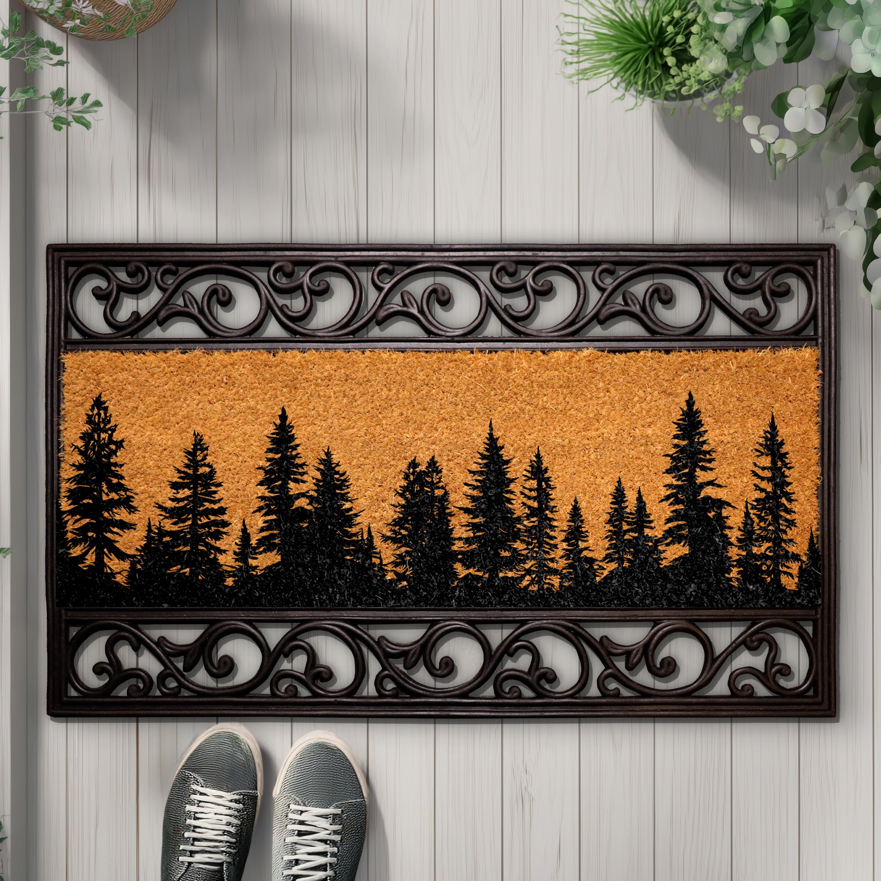 Nature Inspired Pine Tree Coir Doormat, Woodland Welcome Rug