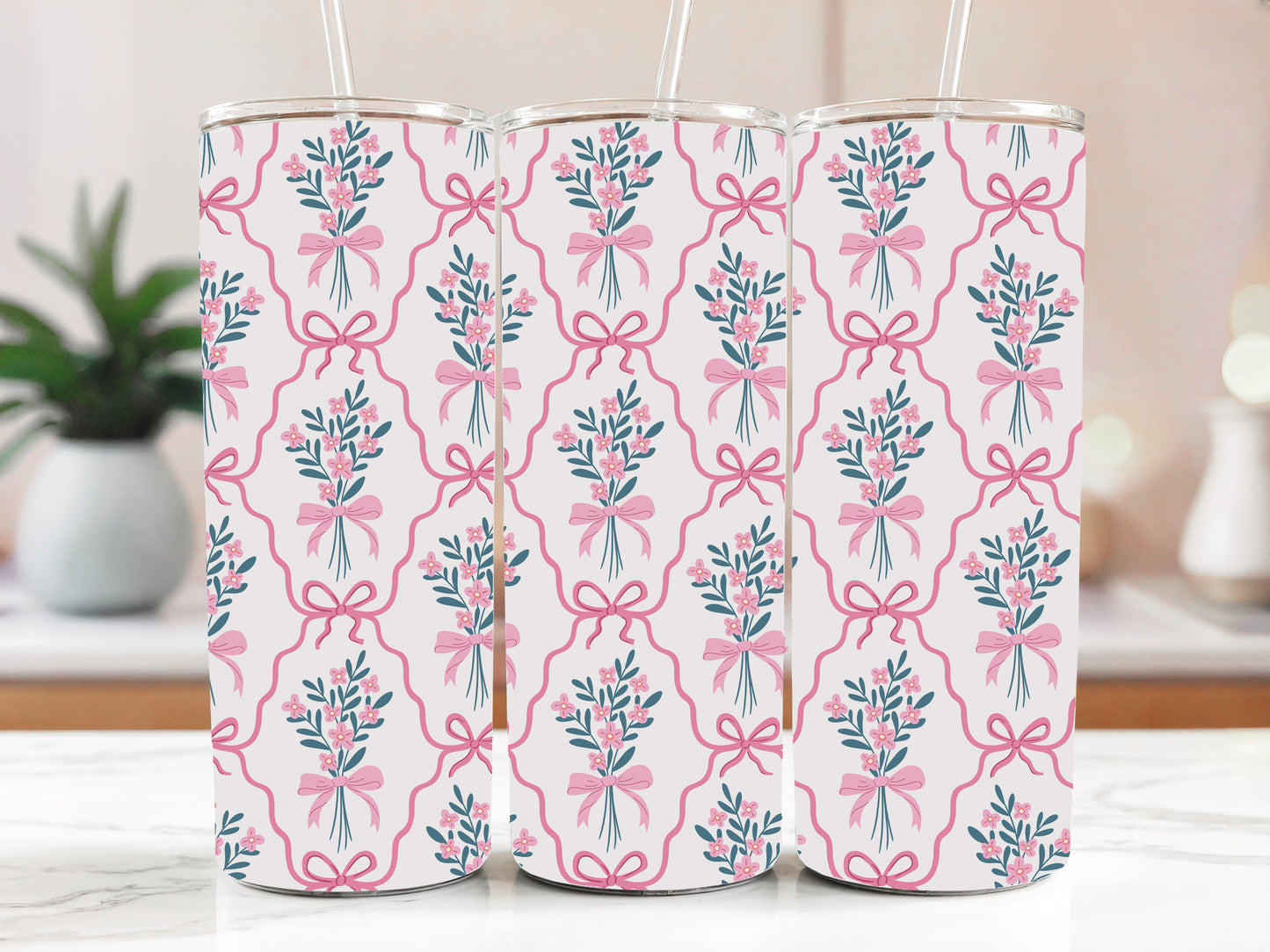 Romantic Pink Coquette Tumbler, Aesthetic Flower Stainless Steel Cup