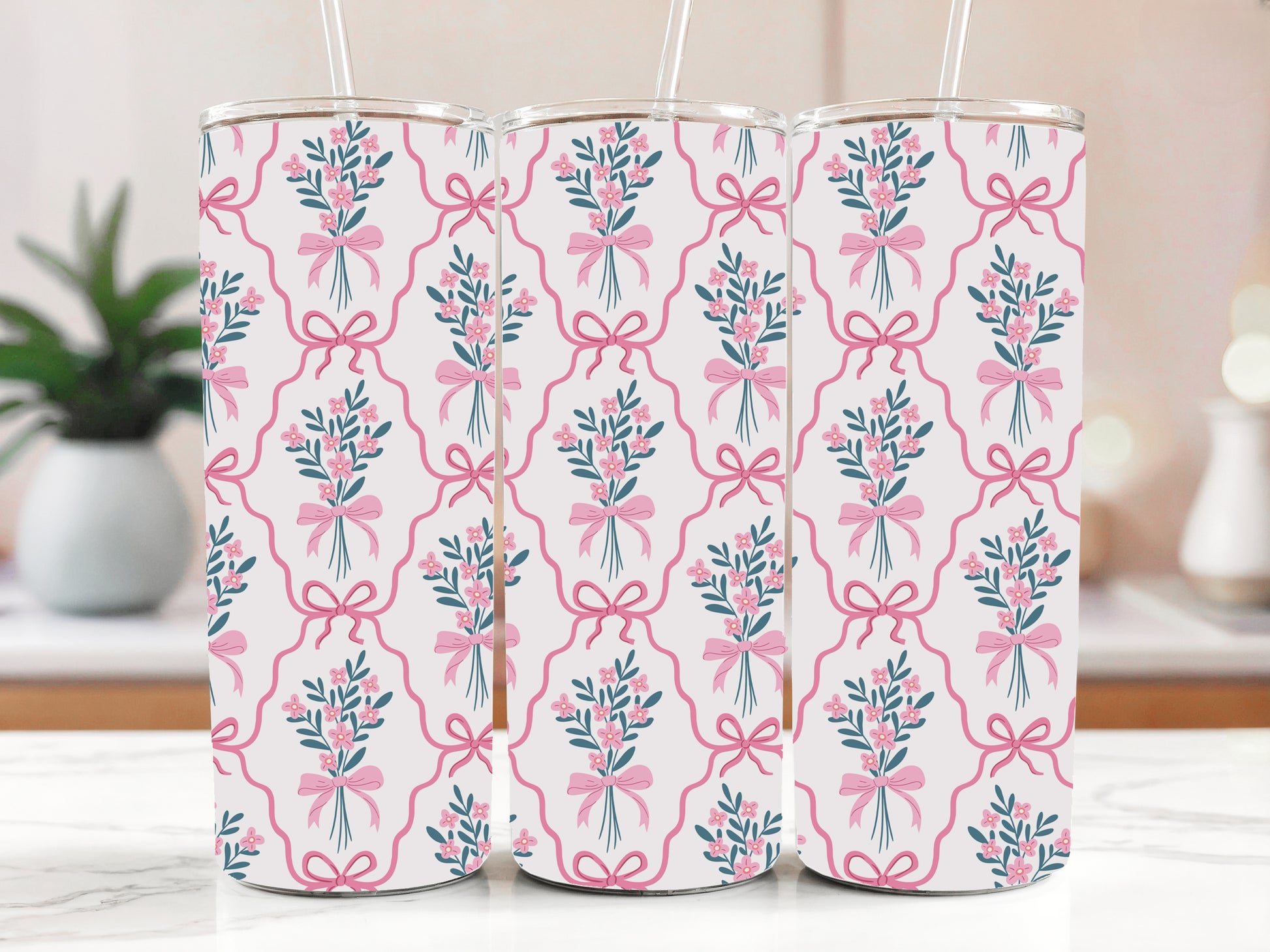 Romantic Pink Coquette Tumbler, Aesthetic Flower Stainless Steel Cup