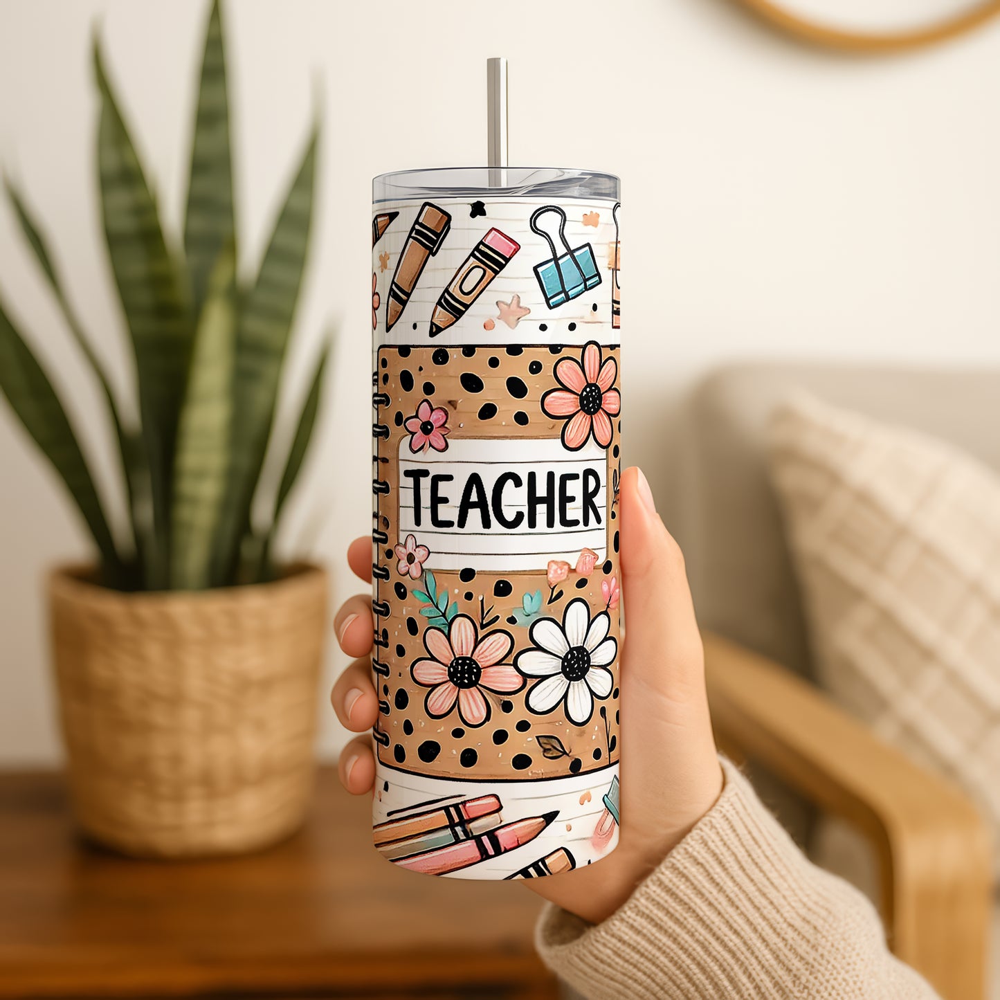 Leopard Pattern Teacher Tumbler, Stylish School Water Bottle for Educators