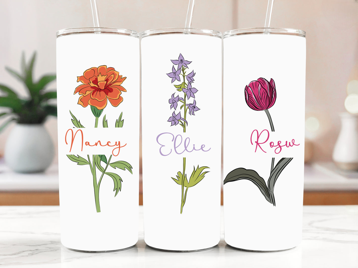 Personalize Your Insulated Steel Tumbler: Aesthetic Floral Birthday Gift