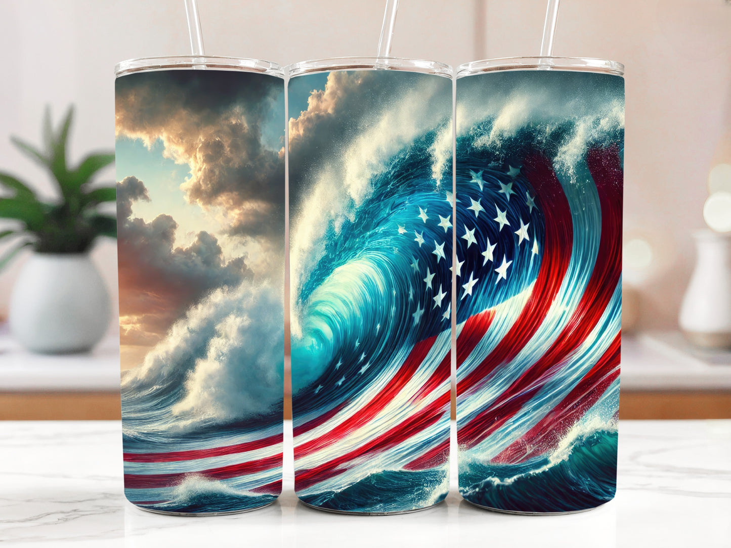Ocean Wave Tumbler: Fourth of July Stainless Steel Patriotic Cup
