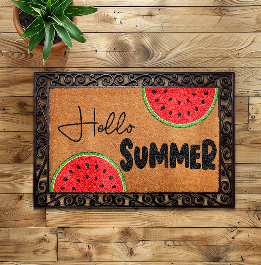 Cheerful Summer Watermelon Coco Doormat, Interchangeable Farmhouse Rug