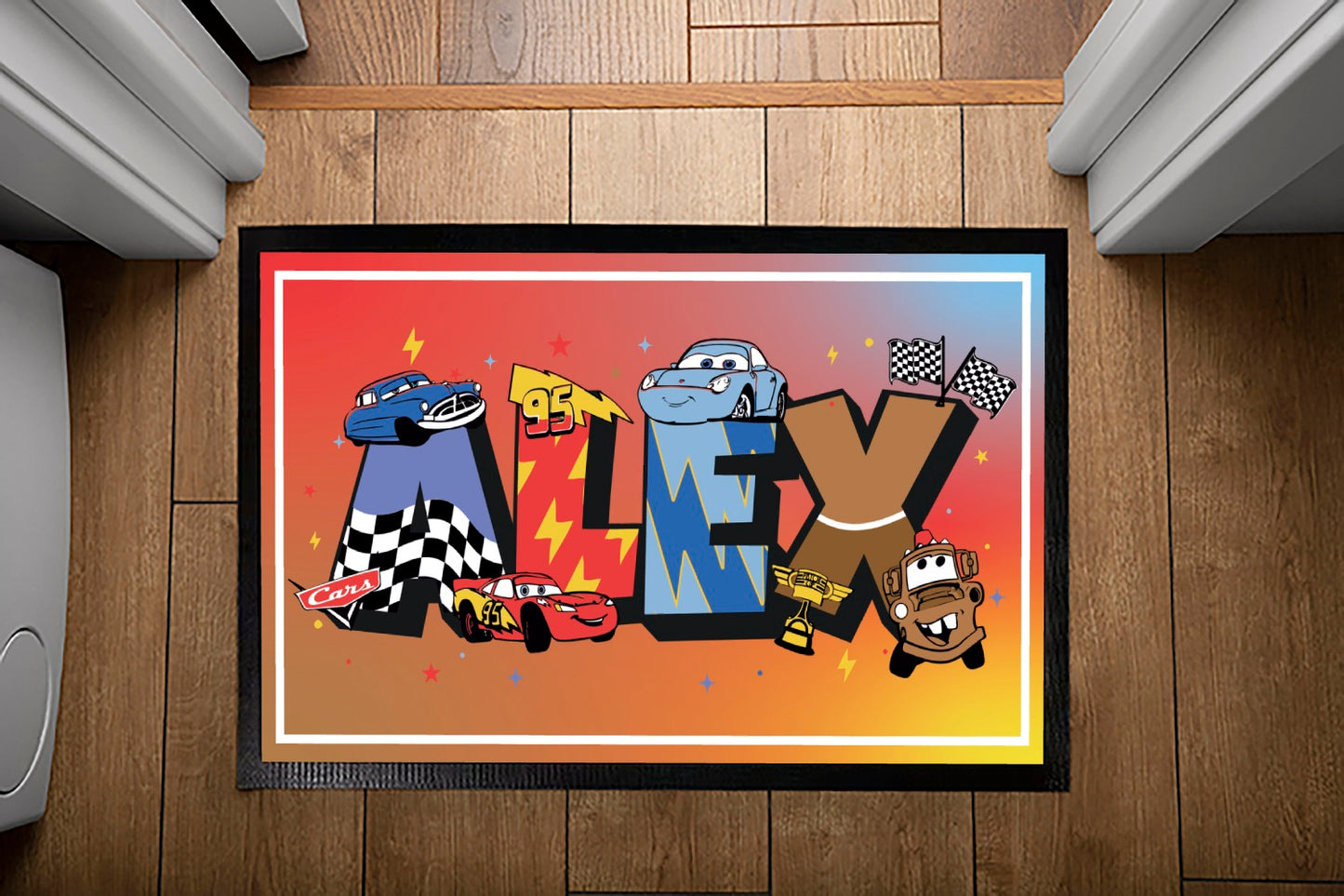 Personalized Pixar Doormat, Lightning Mcqueen Theme, Kids Playhouse Floor Mat