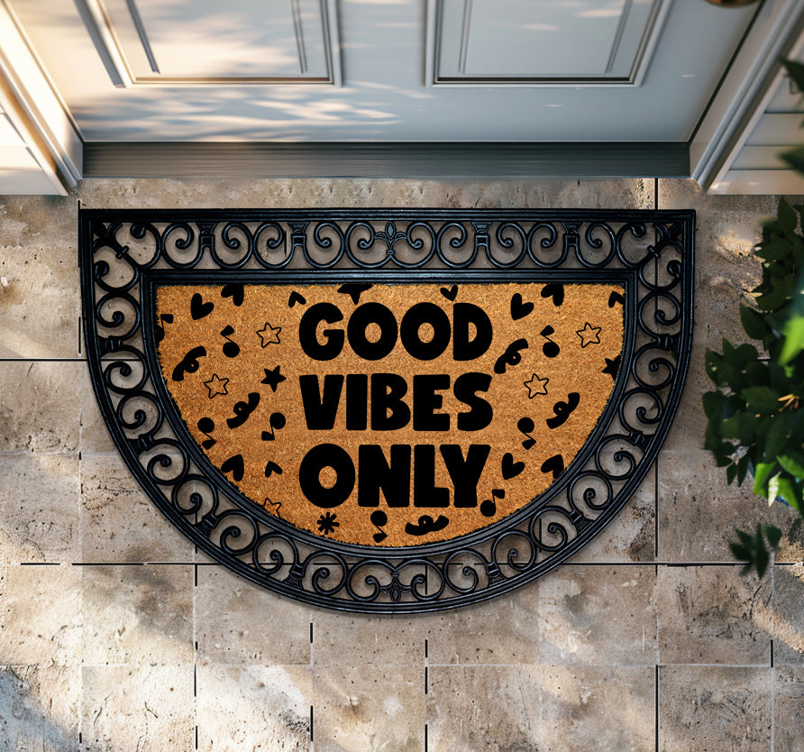 Positive Vibes Await, Happy Home Entry Mat, Funny Welcome!